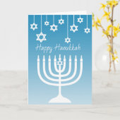 Carte Chandelier bleu et blanc Joyeux Hanoukka (Fleur jaune)