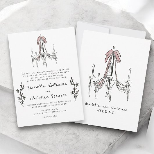 Carte Chandelier Romantic Blush Pink Bow Formal Wedding 