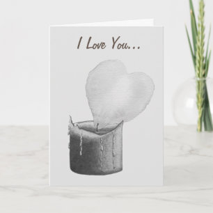 Carte chandelle en forme de coeur romantique gris pour l