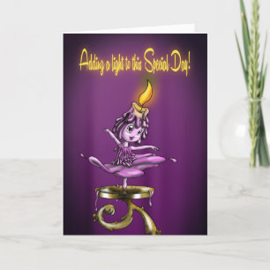 Carte Chandelle mignonne violet Anniversaire