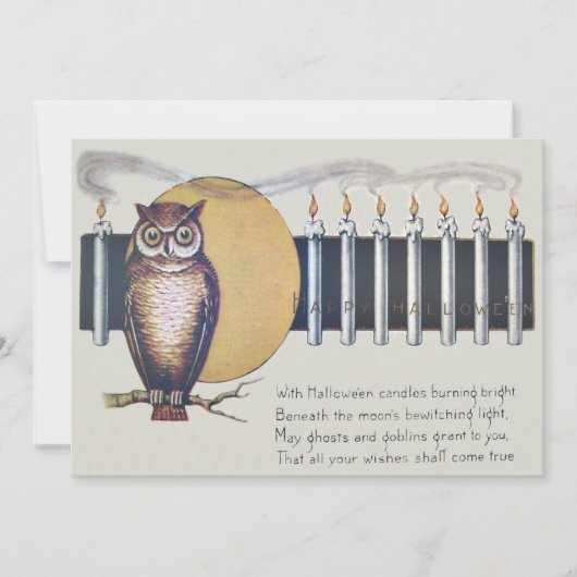 Carte Chandelles de hibou Pleine lune Halloween Vintage (Devant)