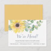 Carte Changement d'adresse botanique Tournesol d'aquarel (Devant / Derrière)