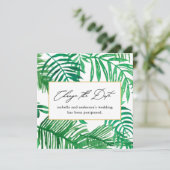 Carte Changement de date de mariage Report Palmier Tropi (Debout devant)