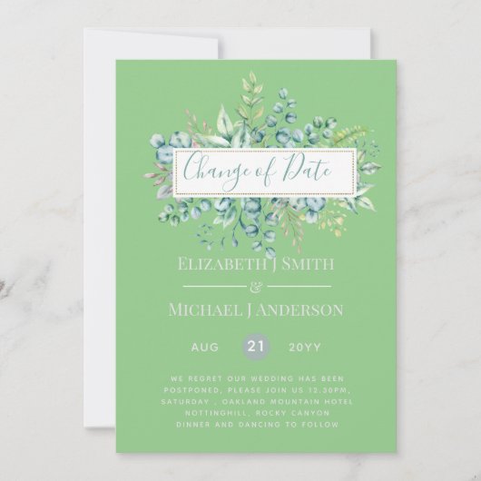 Carte Changement de plan Date Greenery Eucalyptus Event (Devant)