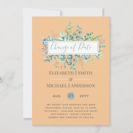 Carte Changement de plan Date Greenery Eucalyptus Event (Devant)
