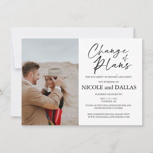 Carte Changement de plans de mariage reprogrammé date mo (Devant)