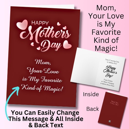 Carte Changer de texte, maman, ton amour est ma magie pr