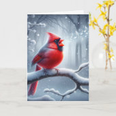 Carte Chanter Cardinal Sur La Branche D'Hiver Anniversai (Fleur jaune)