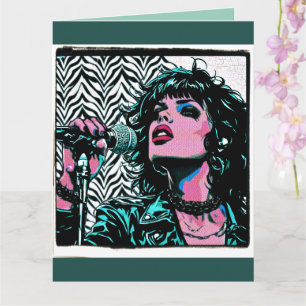 Carte Chanteur Pop Art Rose Clair Rockeuse Punk Amateurs