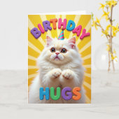 Carte Chapeau d'Anniversaire de Chat Fluffy (Fleur jaune)