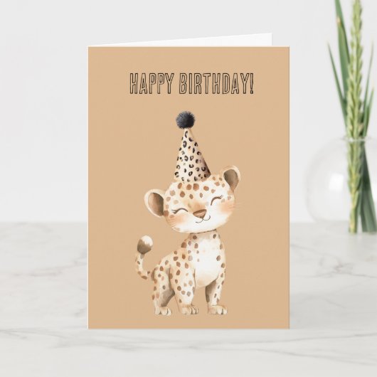 Carte Chapeau d'anniversaire de guépard (Devant)