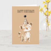 Carte Chapeau d'anniversaire de guépard (Fleur jaune)