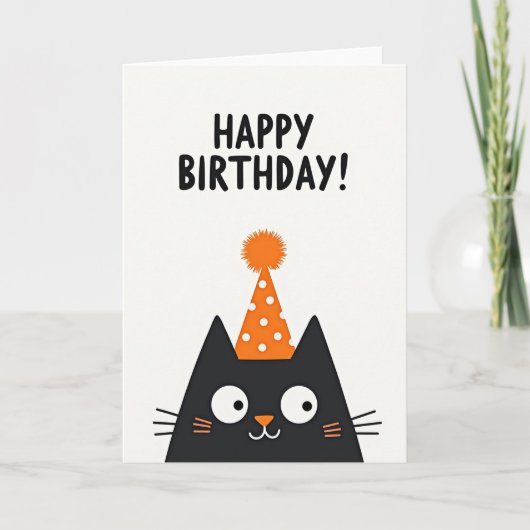 Carte Chapeau de Fête de Chat d'Anniversaire (Devant)