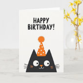 Carte Chapeau de Fête de Chat d'Anniversaire (Fleur jaune)