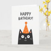 Carte Chapeau de Fête de Chat Mignon (Fleur jaune)