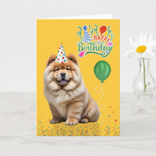 Carte Chapeau de fête de chien Chow Chow jaune Anniversa