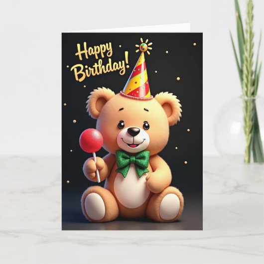 Carte Chapeau de Fête de Ourson Doux (Devant)