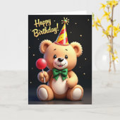 Carte Chapeau de Fête de Ourson Doux (Fleur jaune)