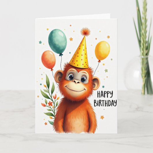 Carte Chapeau de Fête de Singe Joyeux (Devant)