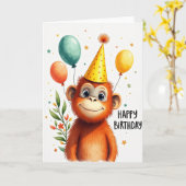 Carte Chapeau de Fête de Singe Joyeux (Fleur jaune)