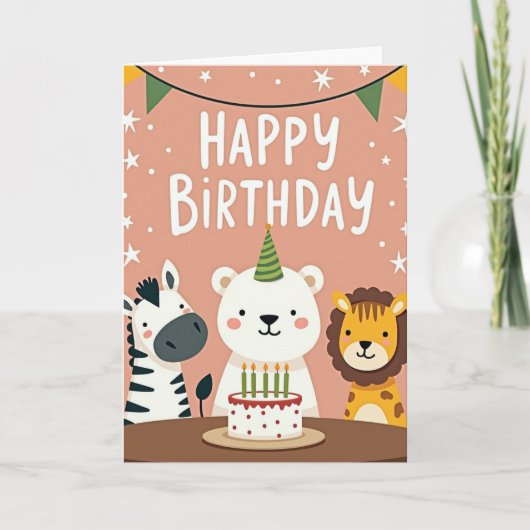 Carte Chapeau de Fête des Animaux Mignons (Devant)