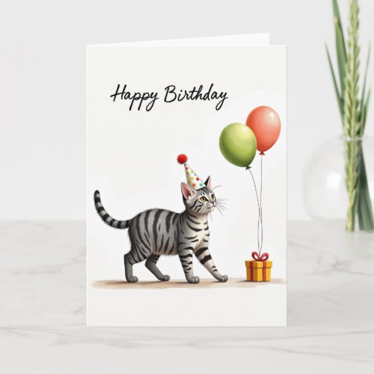 Carte Chapeau de Fête Félin Rayé (Devant)