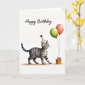 Carte Chapeau de Fête Félin Rayé (Fleur jaune)