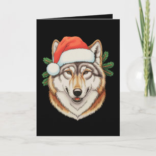 Carte Chapeau de Noël de Wolf Xmas Santa Animal Fêtes
