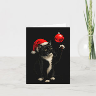 Carte Chapeau de Noël drôle de chat en boule smoking rou