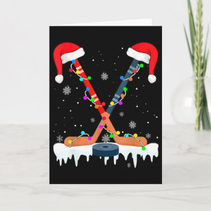 Carte Chapeau de Noël Hockey Santa Lumières Sport Amusan