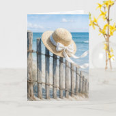 Carte Chapeau de paille Pensée pour Vous sur une Clôture (Fleur jaune)
