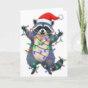 Carte Chapeau de Père Noël de Raton Laveur Drôle Lumière