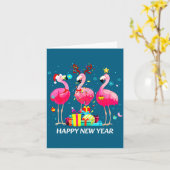 Carte Chapeau de Père Noël flamant rose Joyeux Nouvel An (Fleur jaune)