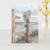 Carte Chapeau de soleil d'anniversaire sur une clôture d (Fleur jaune)