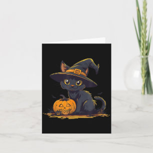 Carte Chapeau de sorcière de chat noir Halloween mignon