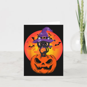 Carte Chapeau de sorcière de chat noir Halloween mignon