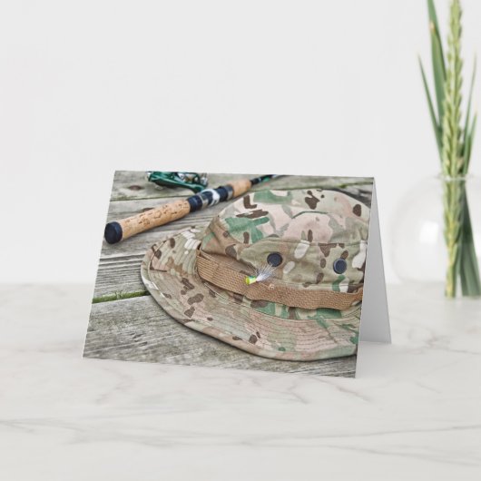 Carte chapeau et canne à pêche anniversaire (Devant)