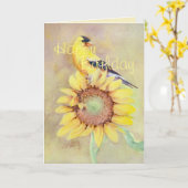 Carte CHARDONNERET ET TOURNESOL d'ANNIVERSAIRE par (Fleur jaune)