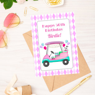 Carte Chariot de fête de golf élégant pour femmes 50e an