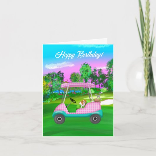 Carte Chariot de golf avec un mignon Cavalier King Charl (Devant)