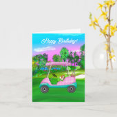 Carte Chariot de golf avec un mignon spaniel Cavalier Ki (Fleur jaune)