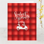 Carte Chariot de golf avec voeux de saison à Noël rouge (Fleur jaune)