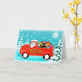 Carte Chariot de livraison de cadeaux de chien de Noël R (Fleur jaune)