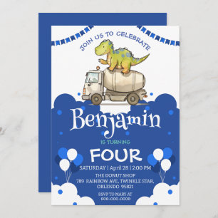 Carte Chariot en ciment dinosaure Cute Ecole de Ballons