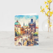 Carte Charles Bridge Prauge République Tchèque Aquarelle (Fleur jaune)
