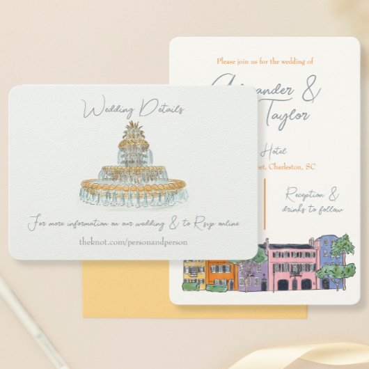 Carte Charleston Détails du Mariage Aquarelle