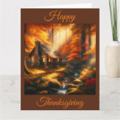 Carte Charmant Cabine dans une forêt d'automne Thanksgiv (Devant)