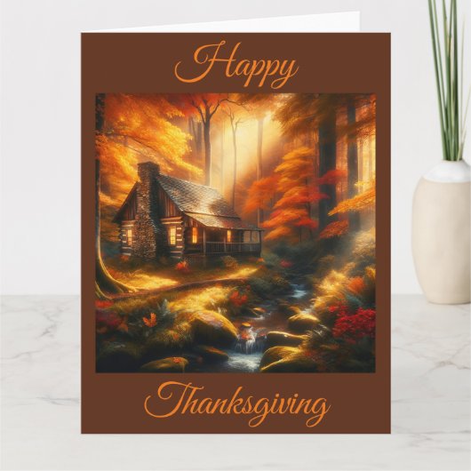 Carte Charmant Cabine dans une forêt d'automne Thanksgiv (Devant)