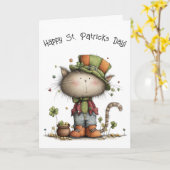 Carte Charmant chat et pot d'or de la Saint-Patrick (Fleur jaune)