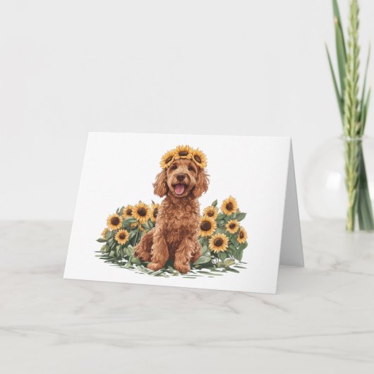 Carte Charmant chien Goldendoodle portant une couronne d (Devant)